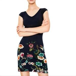 Desigual Mari Floral Sequined Knit Dress‎ in Navy Blue Size XL